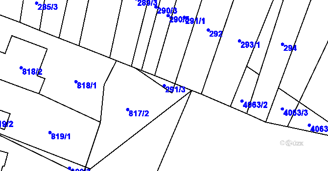 Parcela st. 291/3 v KÚ Hodonice, Katastrální mapa