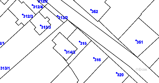 Parcela st. 315 v KÚ Hodonice, Katastrální mapa