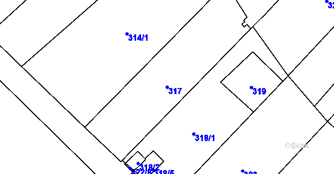 Parcela st. 317 v KÚ Hodonice, Katastrální mapa