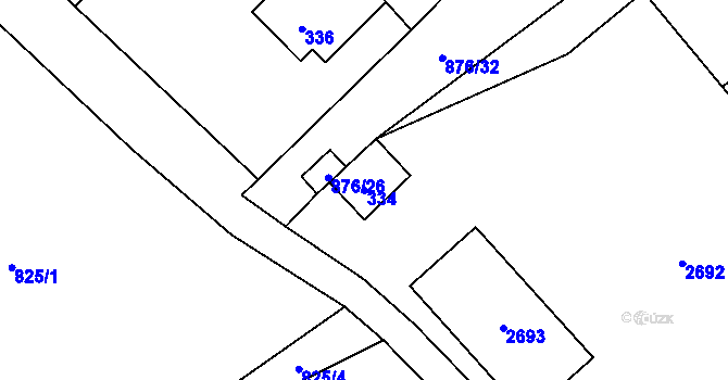Parcela st. 334 v KÚ Hodonice, Katastrální mapa