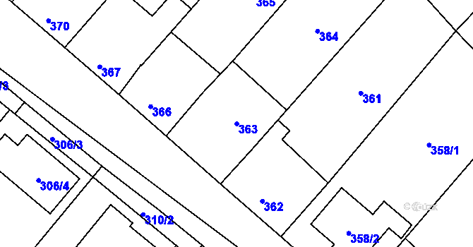 Parcela st. 363 v KÚ Hodonice, Katastrální mapa