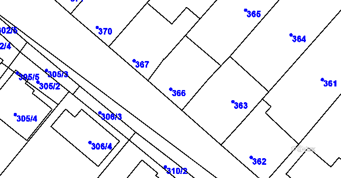 Parcela st. 366 v KÚ Hodonice, Katastrální mapa