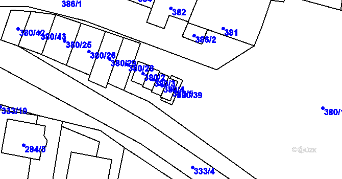 Parcela st. 380/5 v KÚ Hodonice, Katastrální mapa