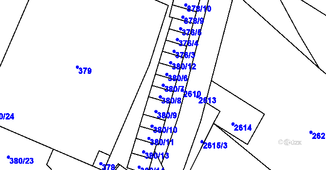 Parcela st. 380/7 v KÚ Hodonice, Katastrální mapa