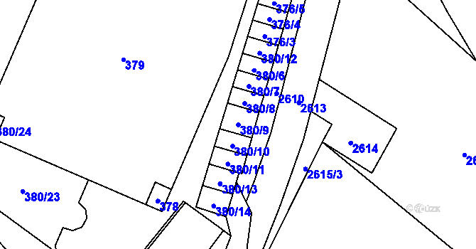 Parcela st. 380/9 v KÚ Hodonice, Katastrální mapa