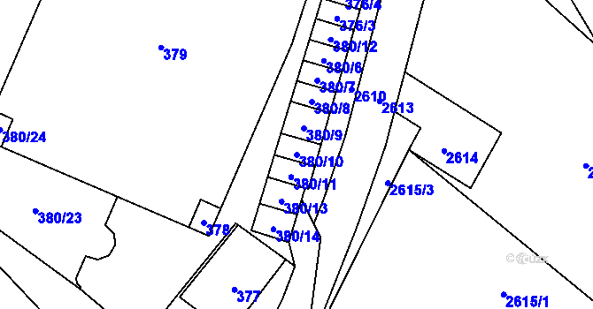 Parcela st. 380/10 v KÚ Hodonice, Katastrální mapa