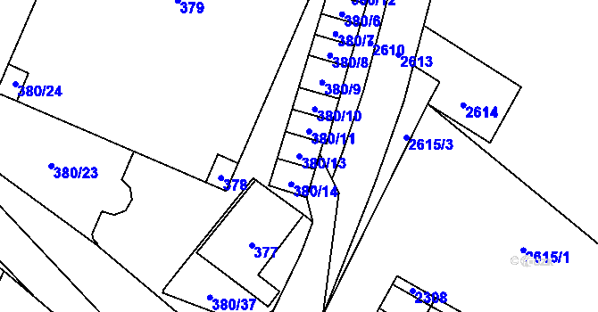 Parcela st. 380/13 v KÚ Hodonice, Katastrální mapa