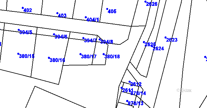 Parcela st. 380/18 v KÚ Hodonice, Katastrální mapa