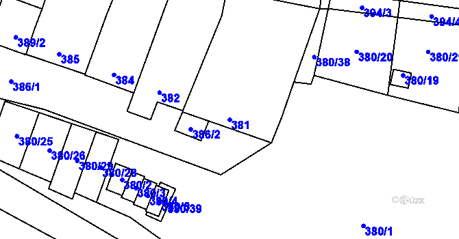 Parcela st. 381 v KÚ Hodonice, Katastrální mapa