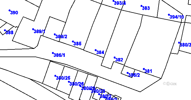 Parcela st. 384 v KÚ Hodonice, Katastrální mapa