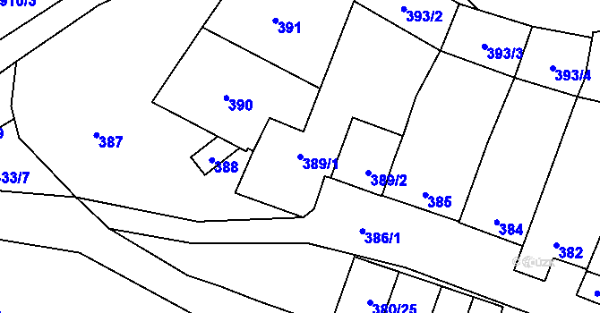 Parcela st. 389/1 v KÚ Hodonice, Katastrální mapa