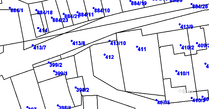 Parcela st. 412 v KÚ Hodonice, Katastrální mapa