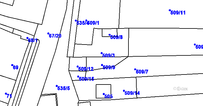 Parcela st. 509/3 v KÚ Hodonice, Katastrální mapa