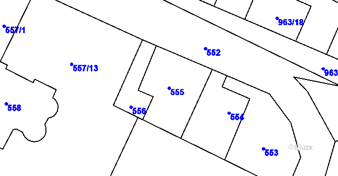 Parcela st. 555 v KÚ Hodonice, Katastrální mapa