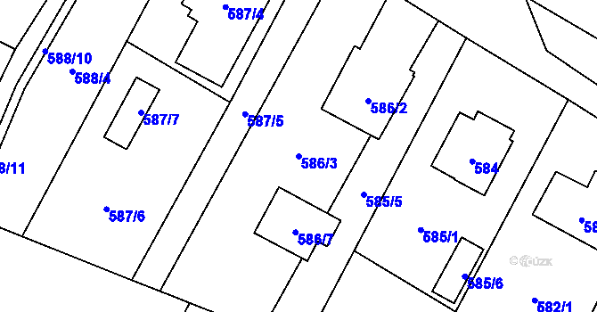 Parcela st. 586/3 v KÚ Hodonice, Katastrální mapa