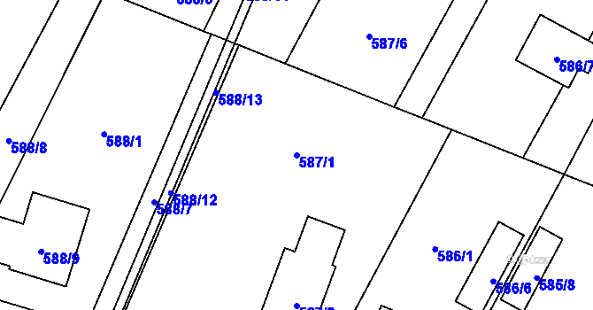 Parcela st. 587/1 v KÚ Hodonice, Katastrální mapa