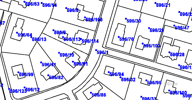 Parcela st. 596/1 v KÚ Hodonice, Katastrální mapa