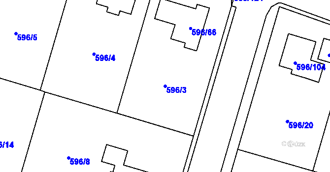 Parcela st. 596/3 v KÚ Hodonice, Katastrální mapa