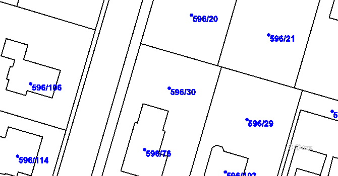 Parcela st. 596/30 v KÚ Hodonice, Katastrální mapa