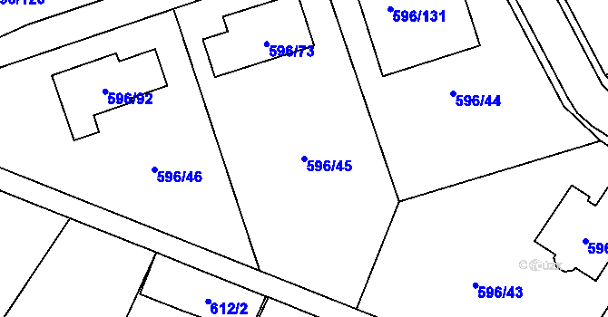 Parcela st. 596/45 v KÚ Hodonice, Katastrální mapa