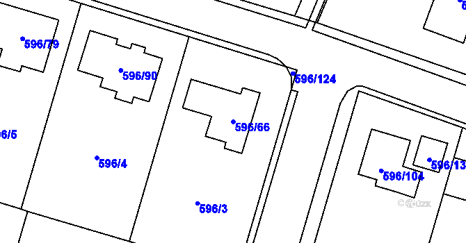 Parcela st. 596/66 v KÚ Hodonice, Katastrální mapa