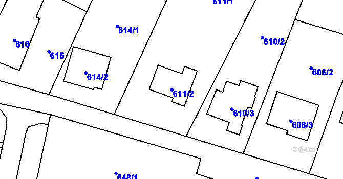 Parcela st. 611/2 v KÚ Hodonice, Katastrální mapa