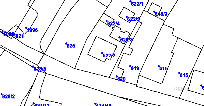 Parcela st. 622/2 v KÚ Hodonice, Katastrální mapa