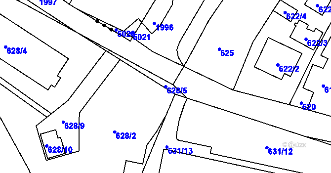 Parcela st. 628/5 v KÚ Hodonice, Katastrální mapa