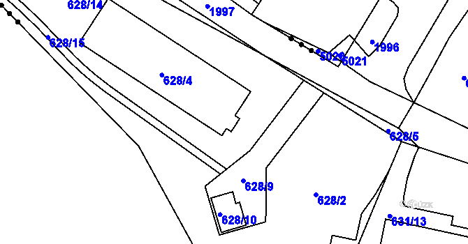Parcela st. 628/8 v KÚ Hodonice, Katastrální mapa
