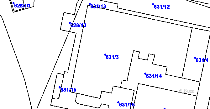 Parcela st. 631/3 v KÚ Hodonice, Katastrální mapa