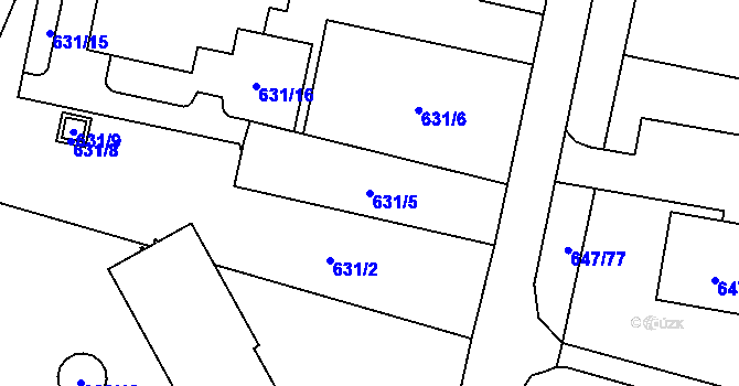 Parcela st. 631/5 v KÚ Hodonice, Katastrální mapa