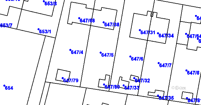 Parcela st. 647/5 v KÚ Hodonice, Katastrální mapa