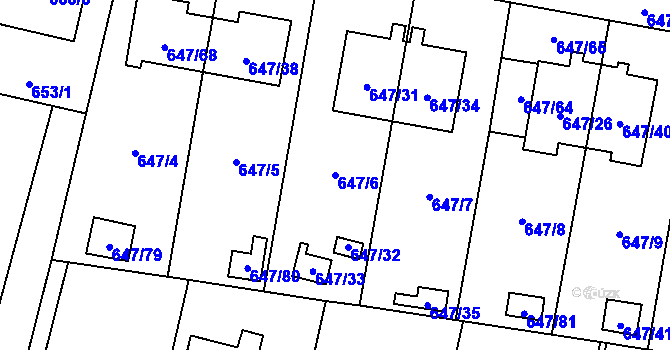 Parcela st. 647/6 v KÚ Hodonice, Katastrální mapa