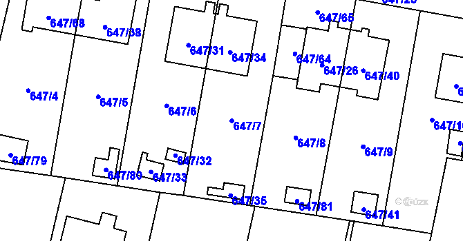 Parcela st. 647/7 v KÚ Hodonice, Katastrální mapa