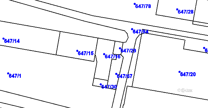Parcela st. 647/16 v KÚ Hodonice, Katastrální mapa