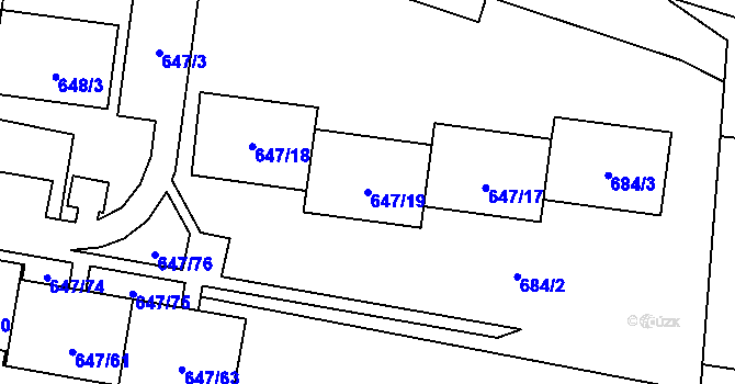 Parcela st. 647/19 v KÚ Hodonice, Katastrální mapa