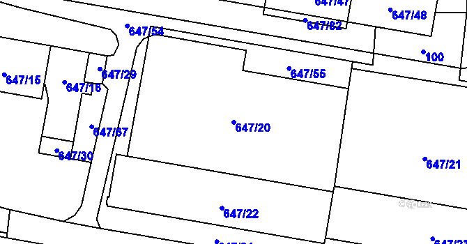 Parcela st. 647/20 v KÚ Hodonice, Katastrální mapa