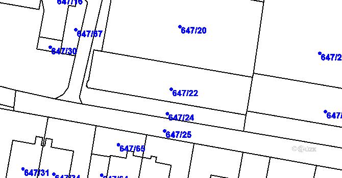 Parcela st. 647/22 v KÚ Hodonice, Katastrální mapa