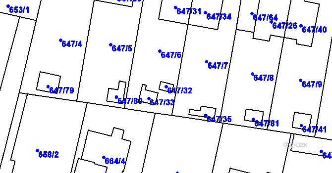 Parcela st. 647/32 v KÚ Hodonice, Katastrální mapa