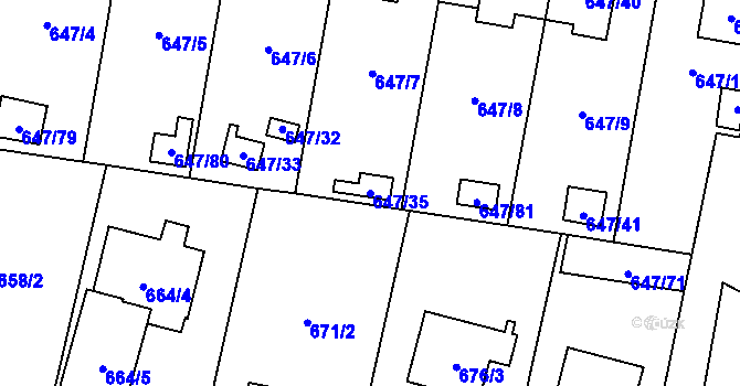 Parcela st. 647/35 v KÚ Hodonice, Katastrální mapa