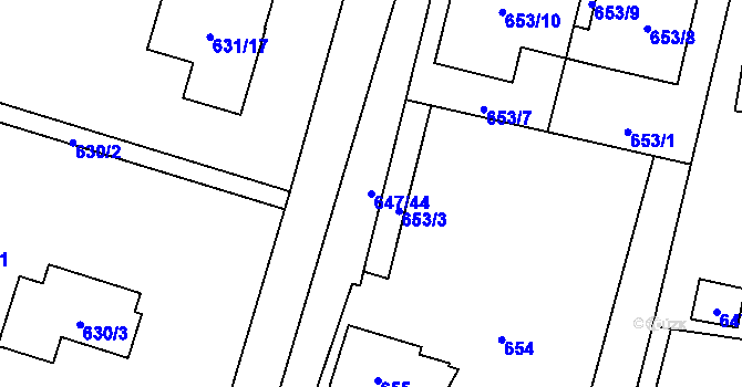 Parcela st. 647/44 v KÚ Hodonice, Katastrální mapa