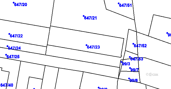 Parcela st. 647/57 v KÚ Hodonice, Katastrální mapa