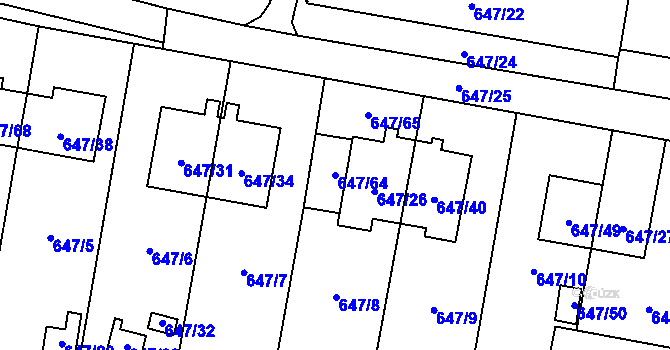 Parcela st. 647/64 v KÚ Hodonice, Katastrální mapa