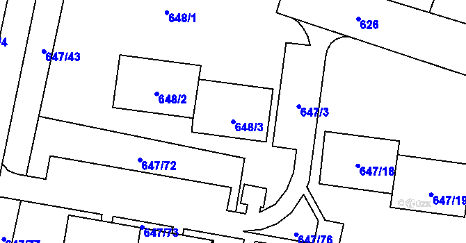 Parcela st. 648/3 v KÚ Hodonice, Katastrální mapa