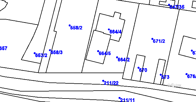 Parcela st. 664/5 v KÚ Hodonice, Katastrální mapa