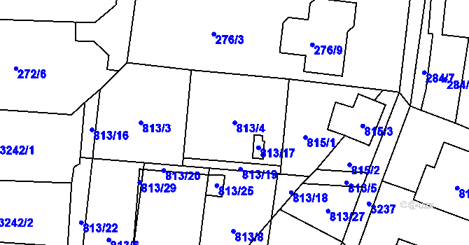 Parcela st. 813/4 v KÚ Hodonice, Katastrální mapa
