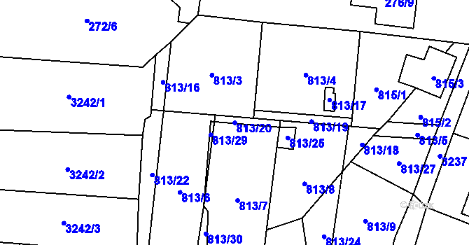 Parcela st. 813/20 v KÚ Hodonice, Katastrální mapa