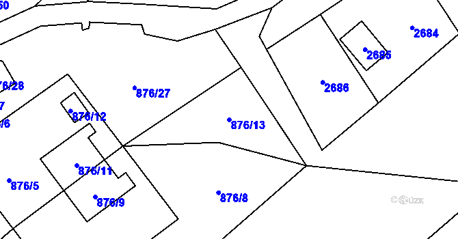 Parcela st. 876/13 v KÚ Hodonice, Katastrální mapa