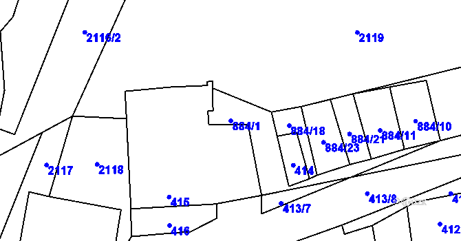 Parcela st. 884/1 v KÚ Hodonice, Katastrální mapa