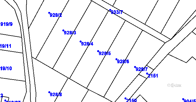 Parcela st. 928/5 v KÚ Hodonice, Katastrální mapa